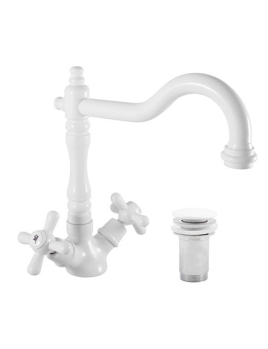 MORAVA RETRO miscelatore lavabo girevole ottone bianco opaco con sifone