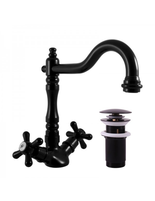 MORAVA RETRO miscelatore lavabo girevole ottone nero opaco con pop up