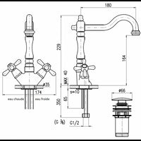 MORAVA RETRO miscelatore lavabo girevole ottone nero opaco con pop up
