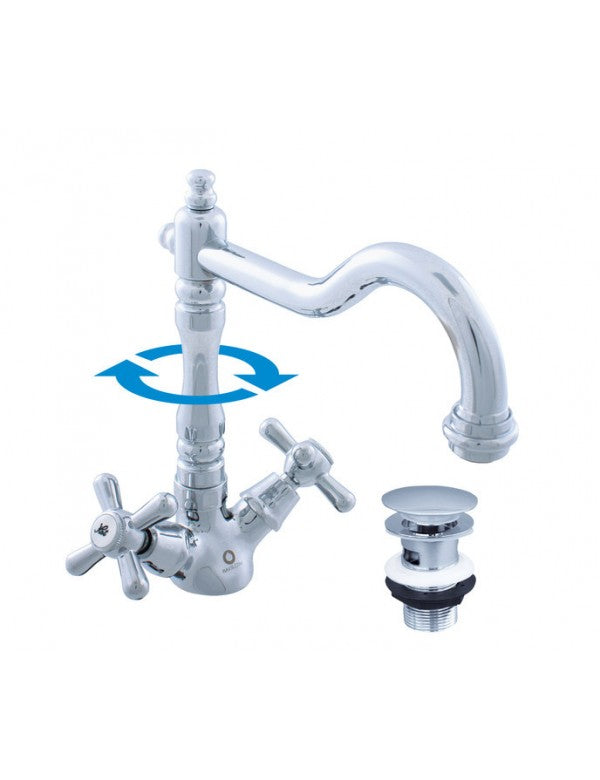 MORAVA RETRO miscelatore lavabo girevole in cromo con sifone