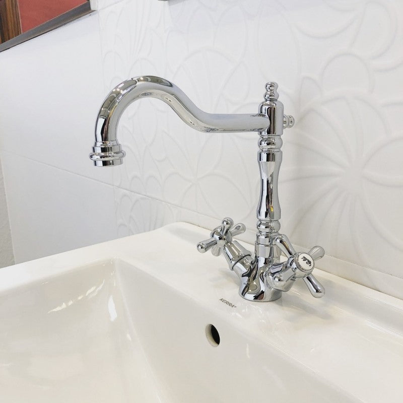 MORAVA RETRO miscelatore lavabo girevole in cromo con sifone