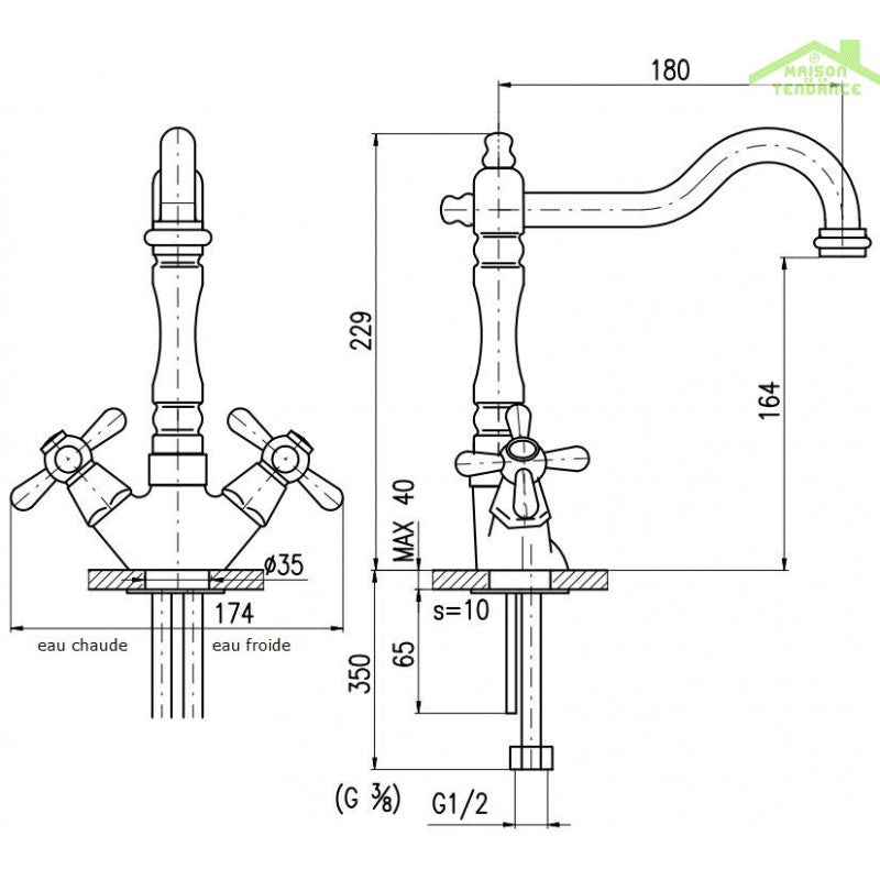 MORAVA RETRO miscelatore lavabo girevole in ottone senza sifone