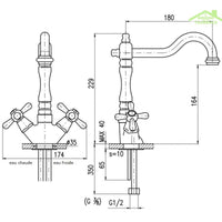 MORAVA RETRO miscelatore lavabo girevole in ottone senza sifone
