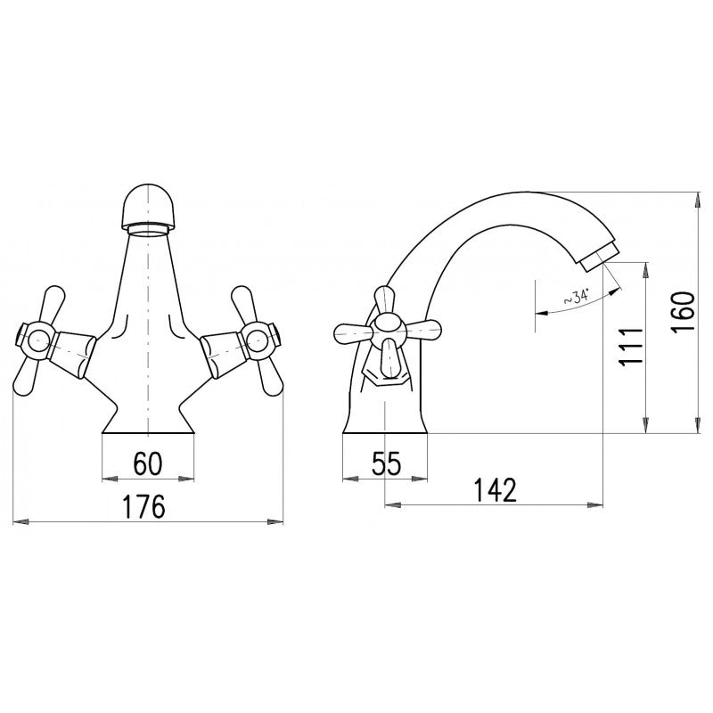 MORAVA miscelatore lavabo senza pop up ottone cromo nero opaco