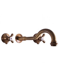 MORAVA Miscelatore lavabo a parete a 3 fori retrò in ottone bronzo