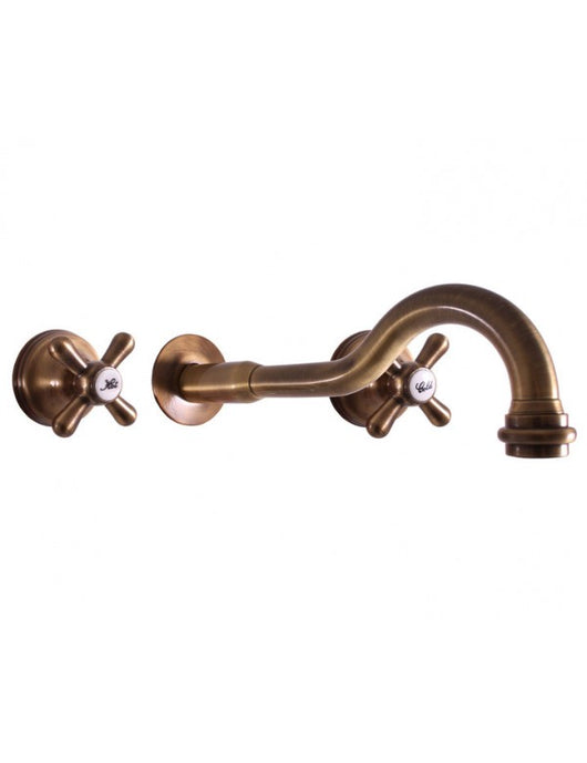 MORAVA Miscelatore lavabo a parete a 3 fori retrò in ottone bronzo