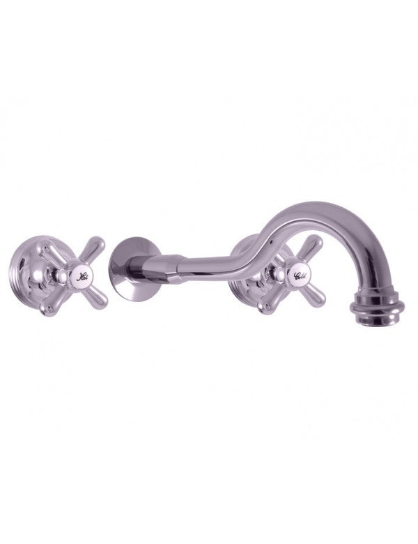 MORAVA Miscelatore lavabo retrò a parete a 3 fori in ottone cromato