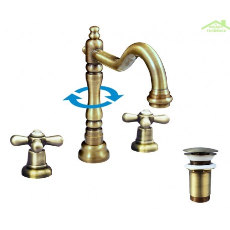 MORAVA Miscelatore Lavabo Retro a 3 Fori con in Cromo Oro