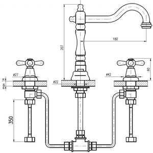 MORAVA Miscelatore Lavabo Retro 3 Fori in Bronzo con Piletta