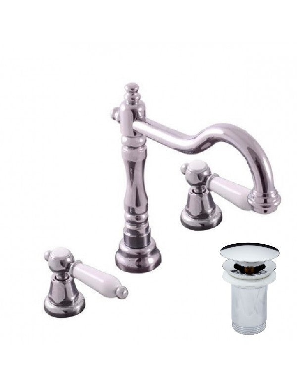 MORAVA miscelatore lavabo retrò a 3 fori con scarico