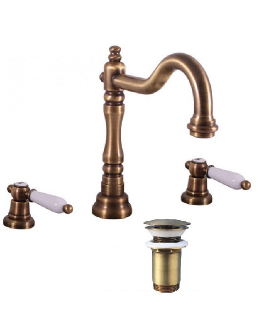 MORAVA Miscelatore Lavabo Retro 3 Fori in Bronzo con Piletta