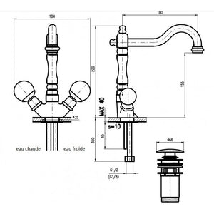 Miscelatore lavabo retrò BRILLANCE con manico in cristallo