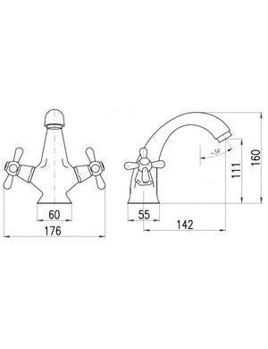 Miscelatore lavabo retrò MORAVA ottone cromato senza sifone