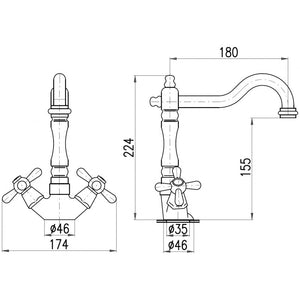 MORAVA Miscelatore per lavello girevole retrò in bronzo con manico in ceramica