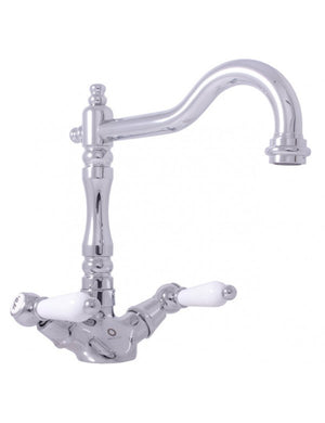 MORAVA Miscelatore Lavello Retrò Girevole in Cromo con Manico in Ceramica