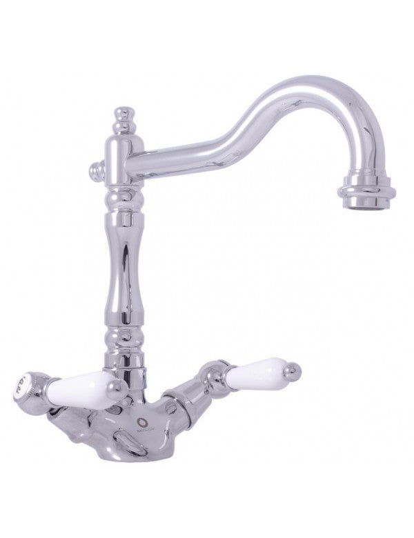 MORAVA Miscelatore Lavello Retrò Girevole in Cromo con Manico in Ceramica