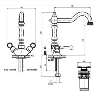 ROMANTIC miscelatore lavabo retrò con pop-up in ottone
