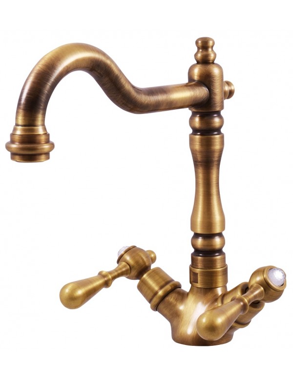 ROMANTIC miscelatore lavabo retrò con maniglia in cristallo con sifone