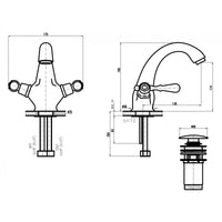 Miscelatore lavabo ROMANTIC con maniglia in cristallo e sifone