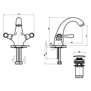 Miscelatore lavabo ROMANTIC con maniglia in cristallo e sifone