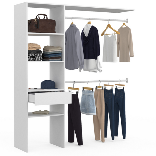 IDMarket - MELINE 160 x 40 x 180 cm set spogliatoio bianco con mensole + cassetto + armadio doppio