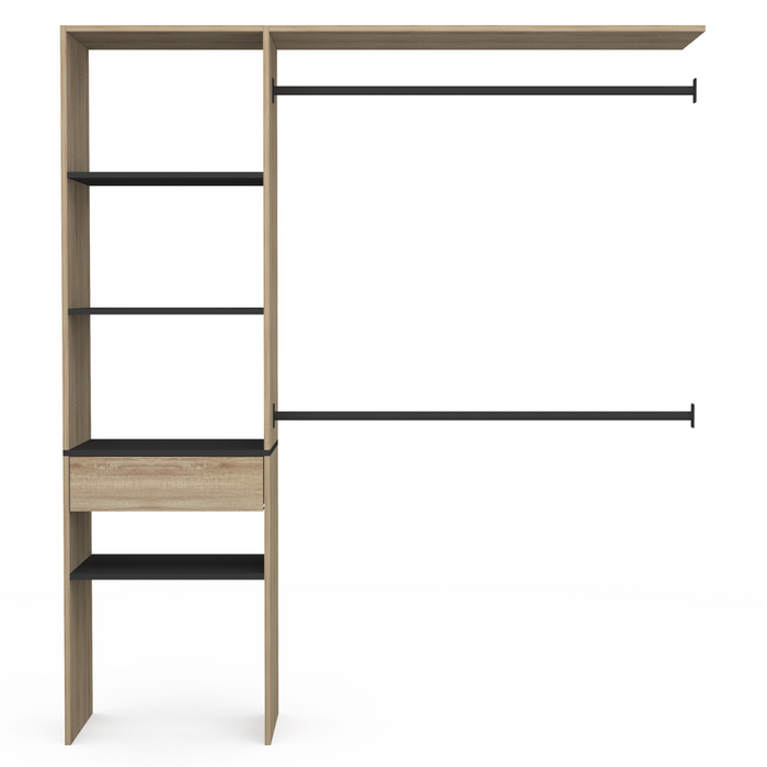 IDMarket - MELINE 160 x 40 x 180 cm set spogliatoio in faggio con ripiani neri + cassetto + armadio doppio