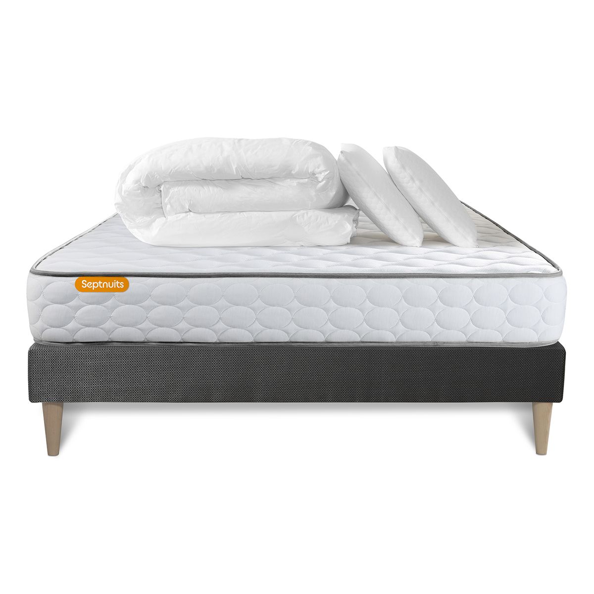 Pacchetto letto completo - Materasso 140x200cm + Box spring con doghe (kit) + 2 cuscini + Piumino - Memo