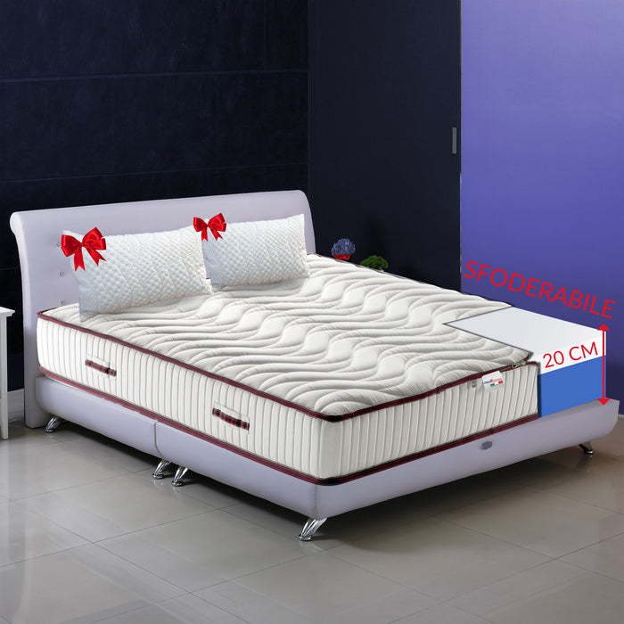 Materasso Memory Nature H20 cm piazza e mezza 130x200 cm, materasso SFODERABILE ORTOPEDICO con Memory + CUSCINI e tessuto anallergico. MATERASSO DETRAIBILE