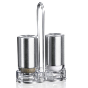 set menage 2 Contenitore Porta sale e pepe vintage saliera da tavola in acciaio inox con base