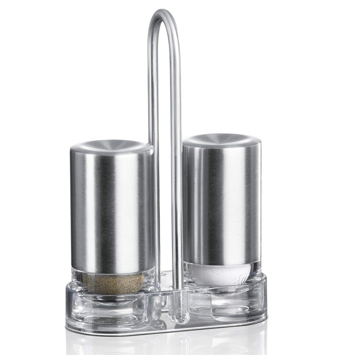 set menage 2 Contenitore Porta sale e pepe vintage saliera da tavola in acciaio inox con base