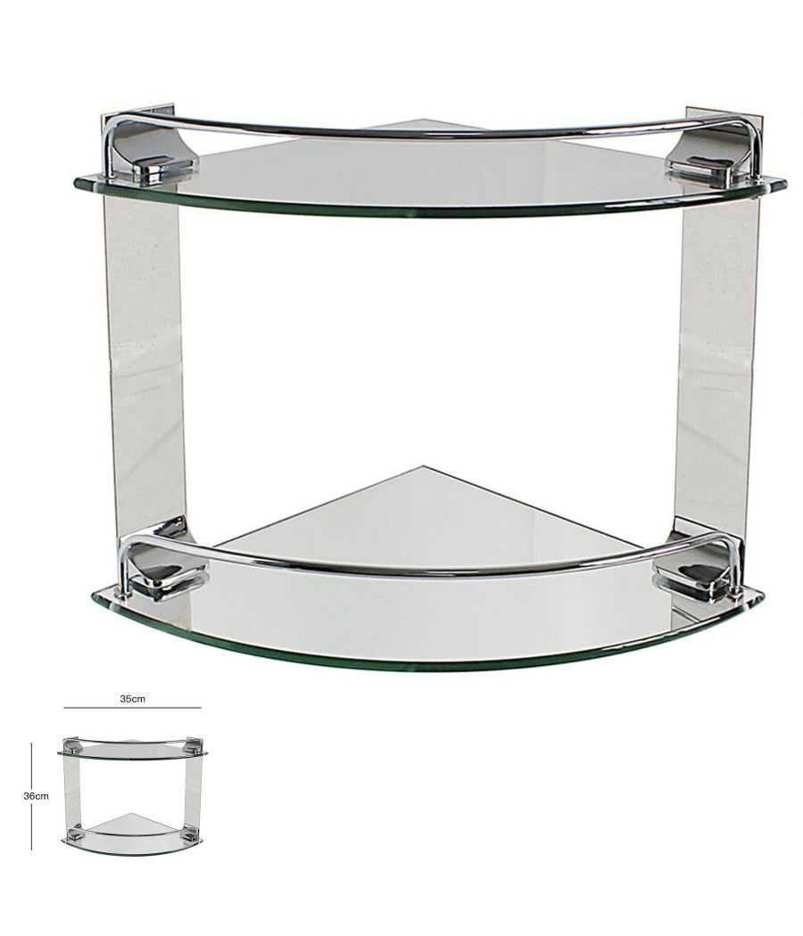 Mensola Ad Angolo Doppia Per Bagno Angoliera A 2 Ripiani In Vetro Arredo 52910         