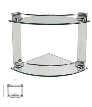 Mensola Ad Angolo Doppia Per Bagno Angoliera A 2 Ripiani In Vetro Arredo 52910         