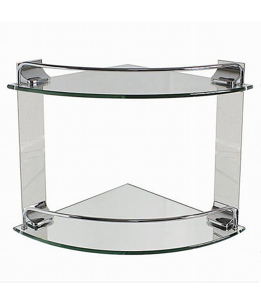 Mensola Ad Angolo Doppia Per Bagno Angoliera A 2 Ripiani In Vetro Arredo 52910         