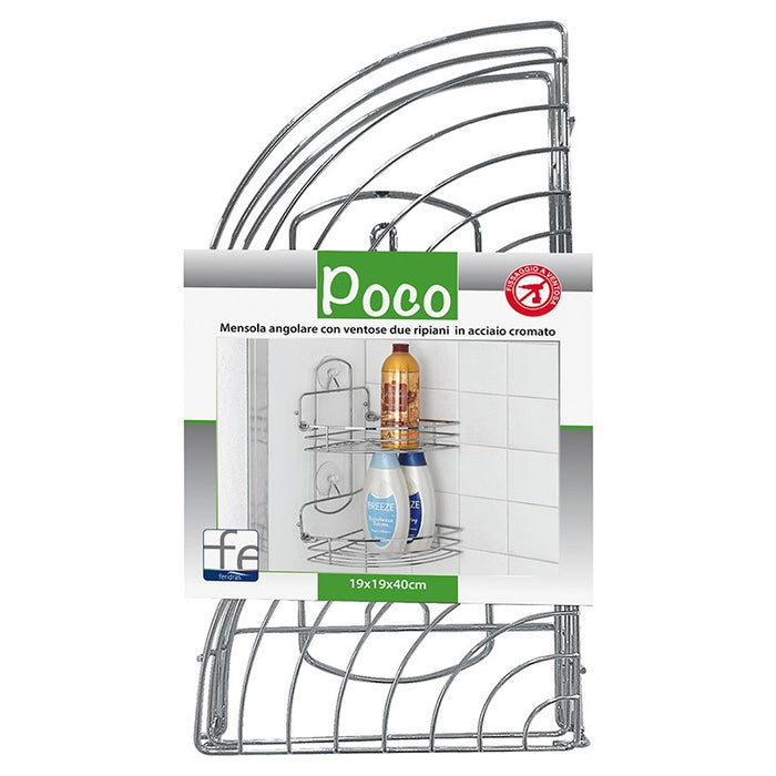 Mensola Angolare 2 Ripiani Pieghevoli con Ventose Cromo