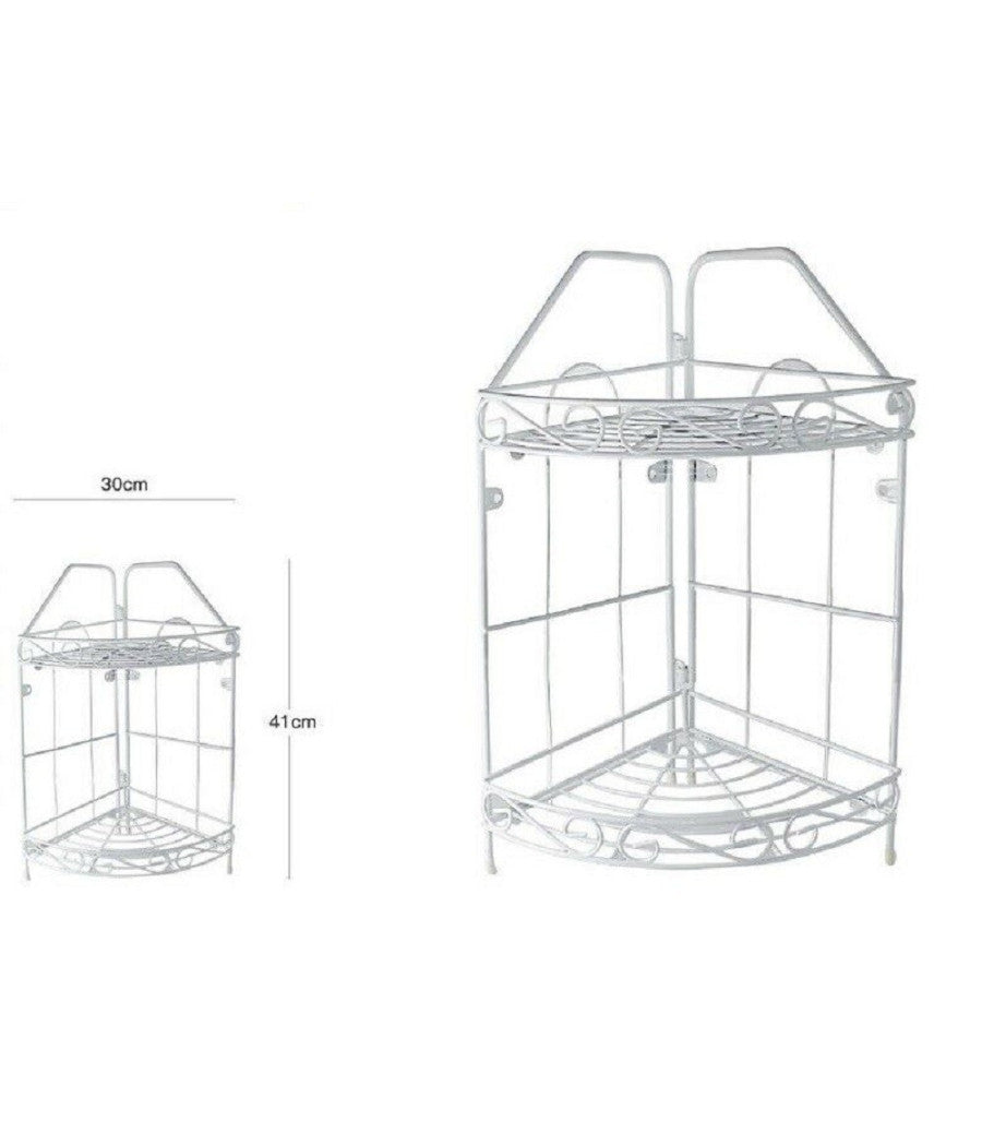 Mensola Angolare Angoliera 2 Ripiani Porta Oggetti Bagno Metallo Bianco 52527         