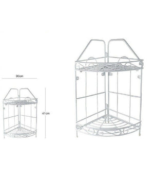 Mensola Angolare Angoliera 2 Ripiani Porta Oggetti Bagno Metallo Bianco 52527         