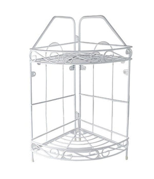 Mensola Angolare Angoliera 2 Ripiani Porta Oggetti Bagno Metallo Bianco 52527         