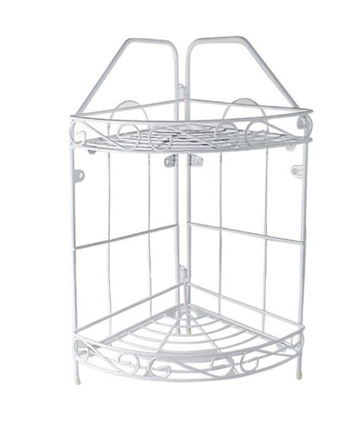 Mensola Angolare Angoliera 2 Ripiani Porta Oggetti Bagno Metallo Bianco 52527         