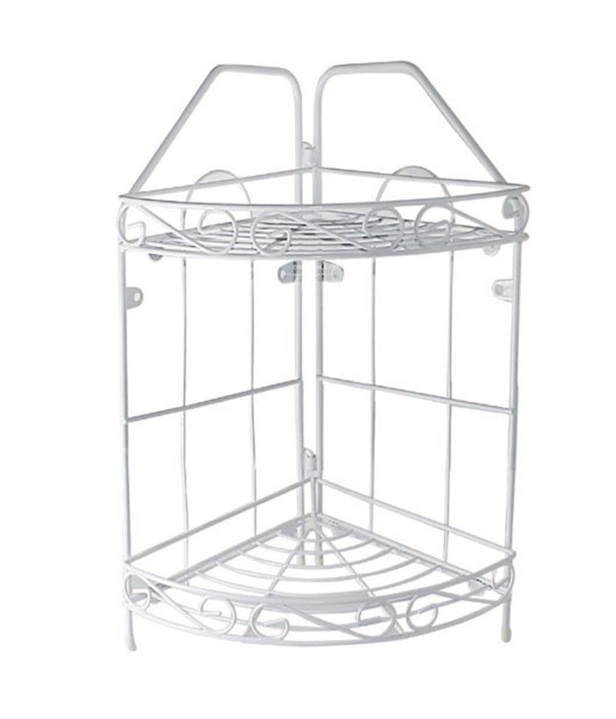 Mensola Angolare Angoliera 2 Ripiani Porta Oggetti Bagno Metallo Bianco 52527         