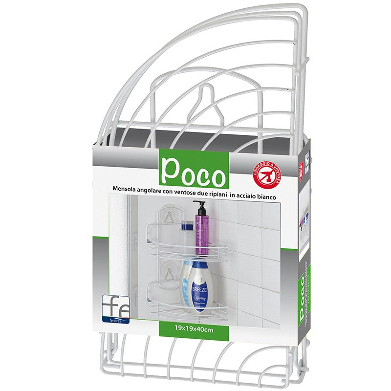 Mensola Angolare Bianca 2 Ripiani Pieghevoli con Ventose