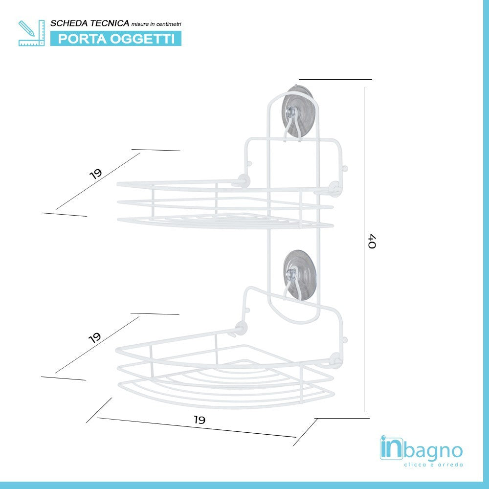 Mensola Angolare Bianca 2 Ripiani Pieghevoli con Ventose
