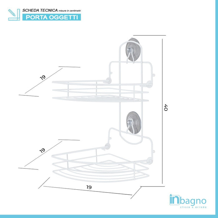 Mensola Angolare Bianca 2 Ripiani Pieghevoli con Ventose