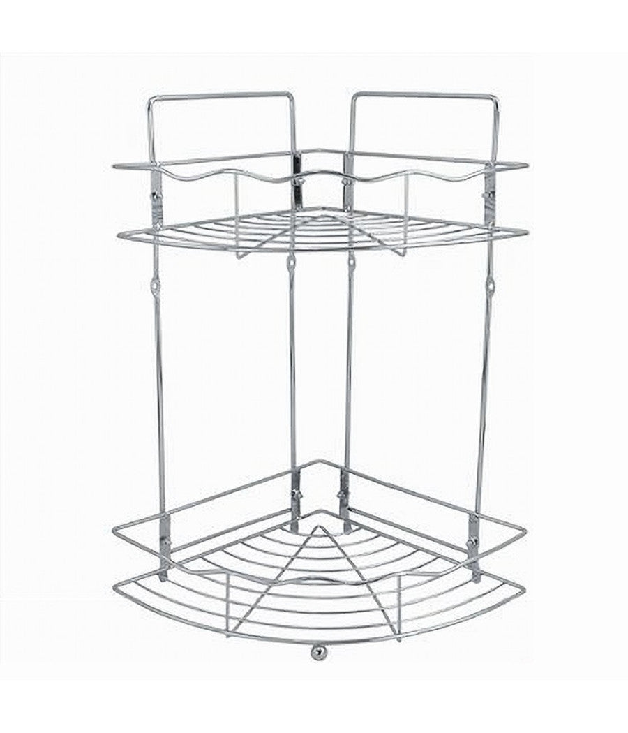 Mensola Angolare Doccia A 2 Ripiani Portaoggetti In Metallo Scaffale Bagno 59259         