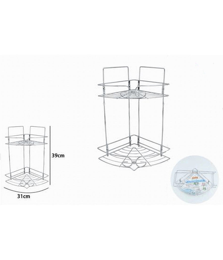 Mensola Angolare Per Bagno Angoliera Doccia A 2 Livelli Ripiani In Metallo 52719         
