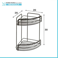 Mensola angolare portaoggetti per doccia in acciaio nero con 2 ripiani alti
