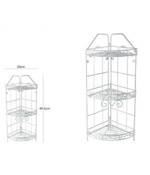 Mensola Angoliera Angolare 3 Ripiani Porta Oggetti Bagno Metallo Bianco 52528         