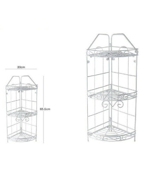 Mensola Angoliera Angolare 3 Ripiani Porta Oggetti Bagno Metallo Bianco 52528         