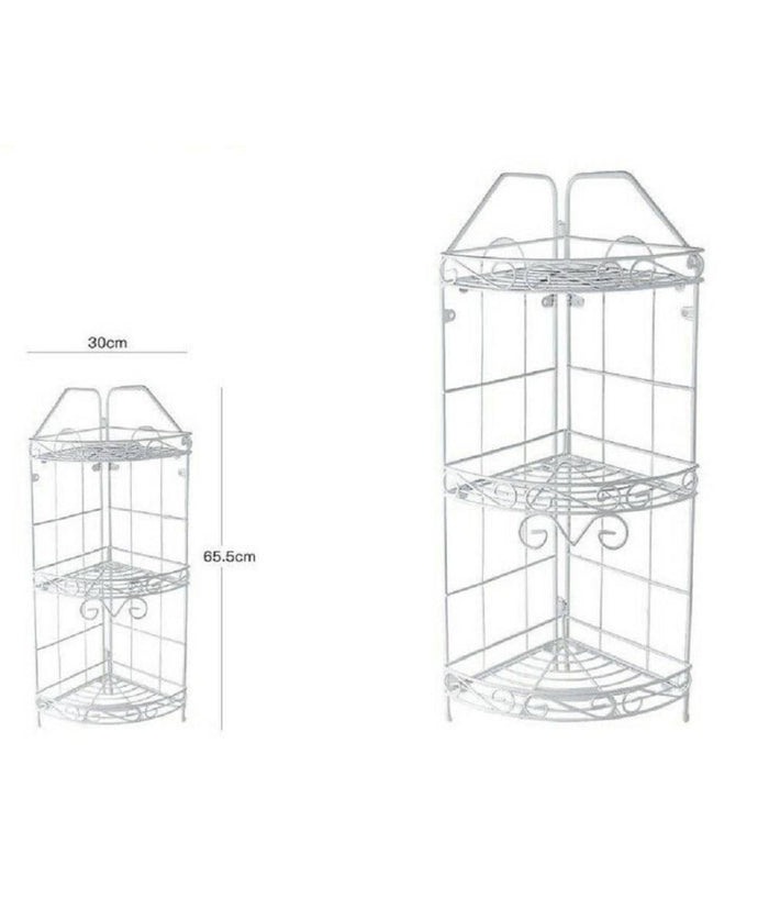 Mensola Angoliera Angolare 3 Ripiani Porta Oggetti Bagno Metallo Bianco 52528         