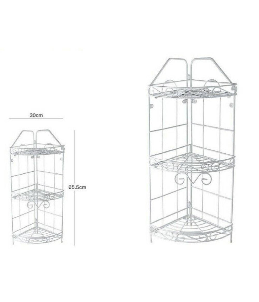 Mensola Angoliera Angolare 3 Ripiani Porta Oggetti Bagno Metallo Bianco 52528         