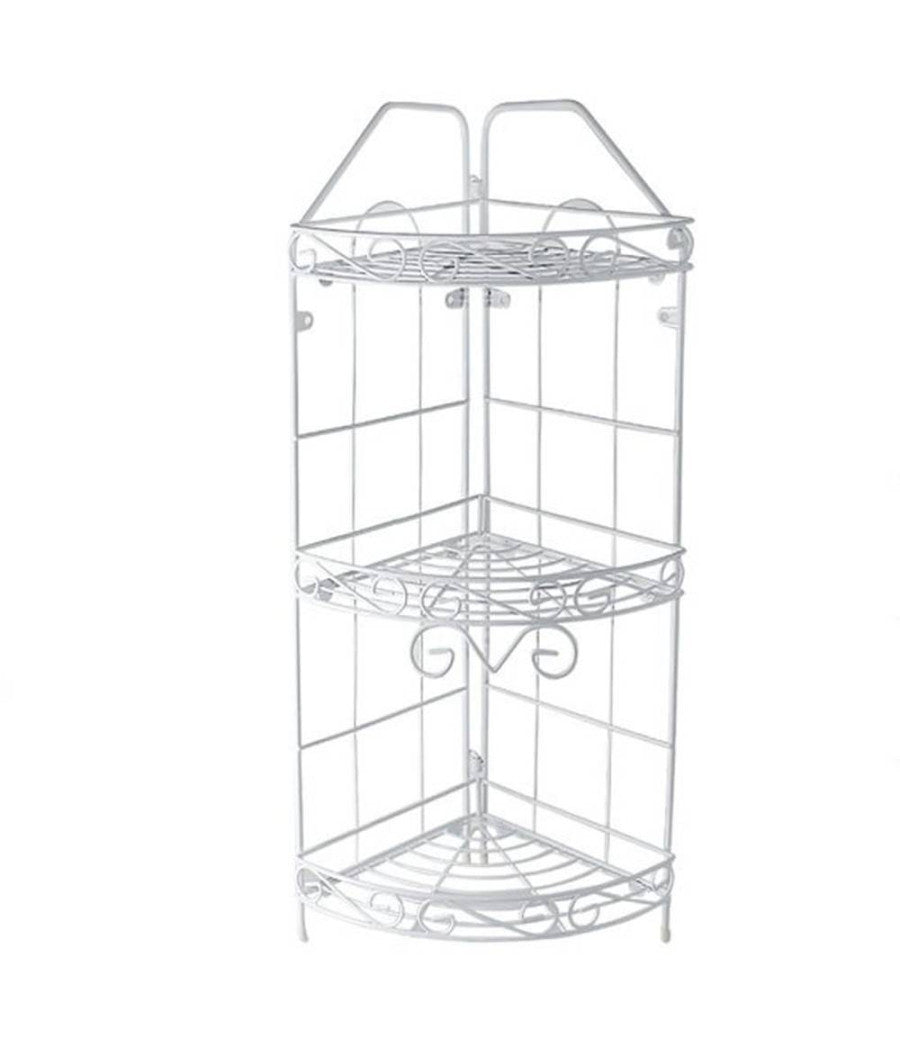 Mensola Angoliera Angolare 3 Ripiani Porta Oggetti Bagno Metallo Bianco 52528         